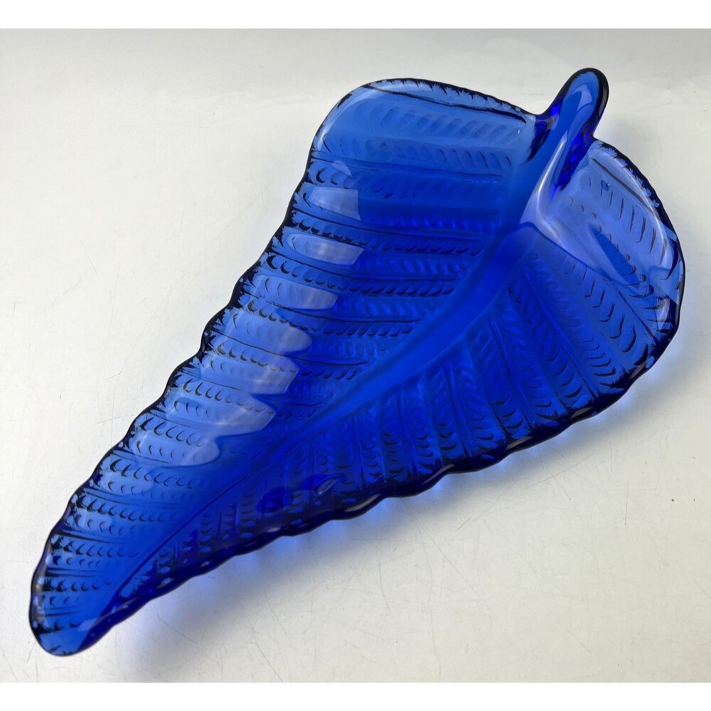 Cobalt Blue Glass Leave Serving Bowl - Beautiful!